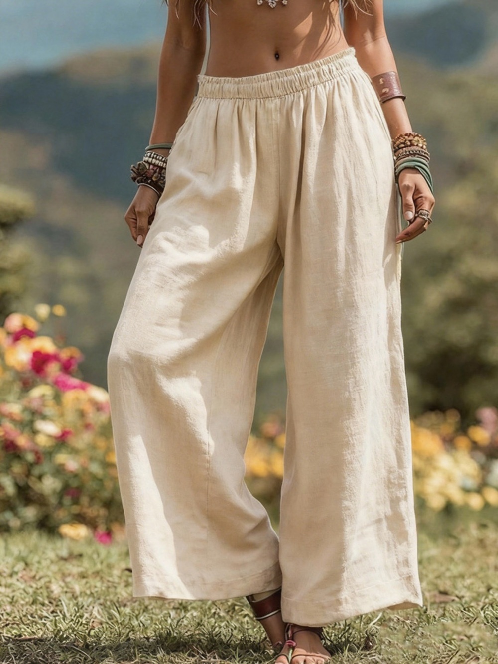 Full Size Bohemian Wide-Leg Pants Plus Size